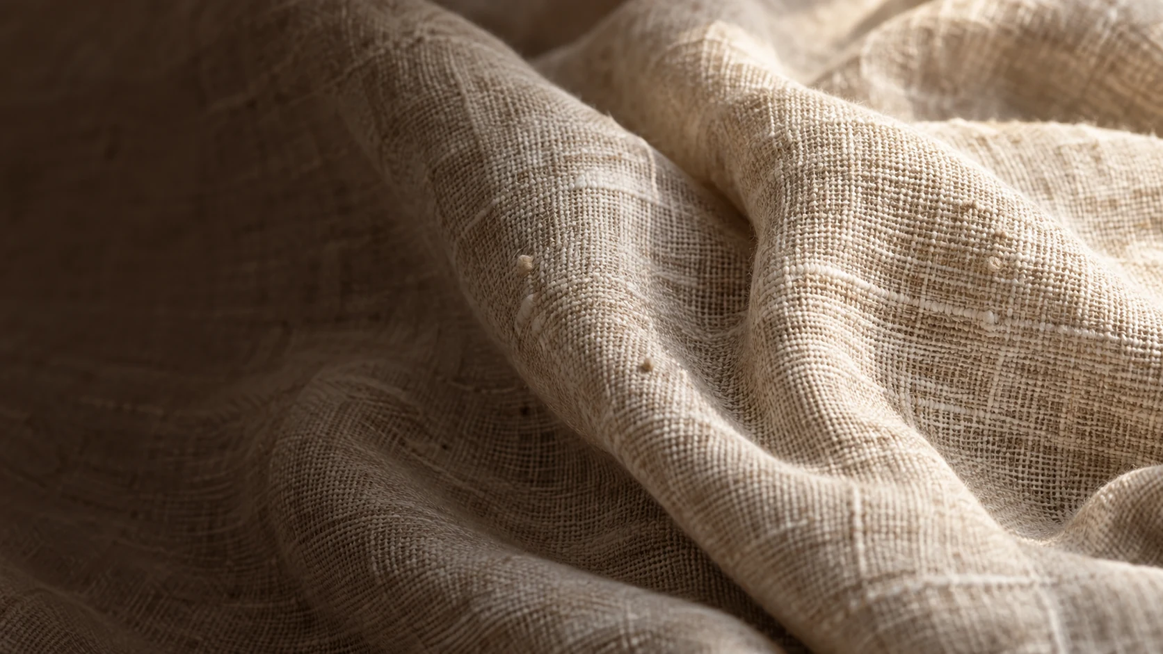 Oatmeal linen folds with visible natural slub yarns