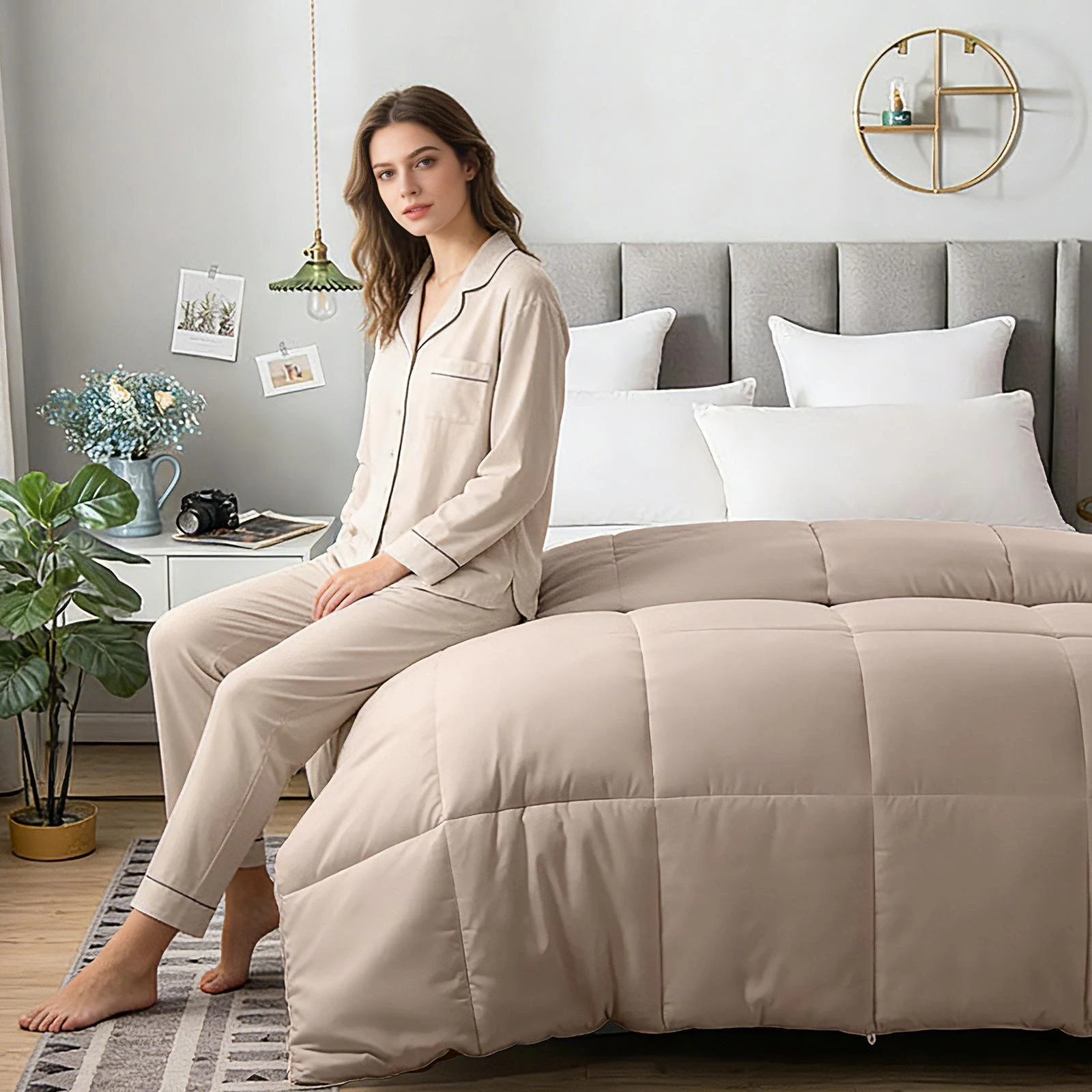 Brushed box-quilted fiberfill duvet