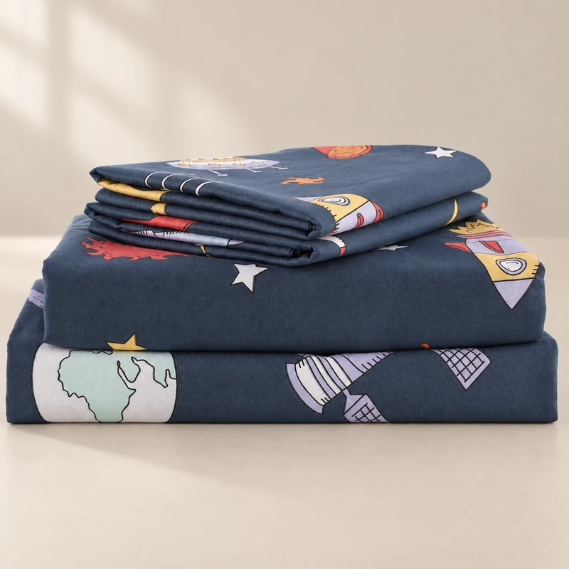 Cotton astronaut-print bedding set