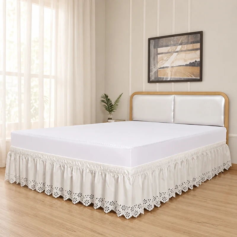 Cotton-blend floral-cutout bed skirt
