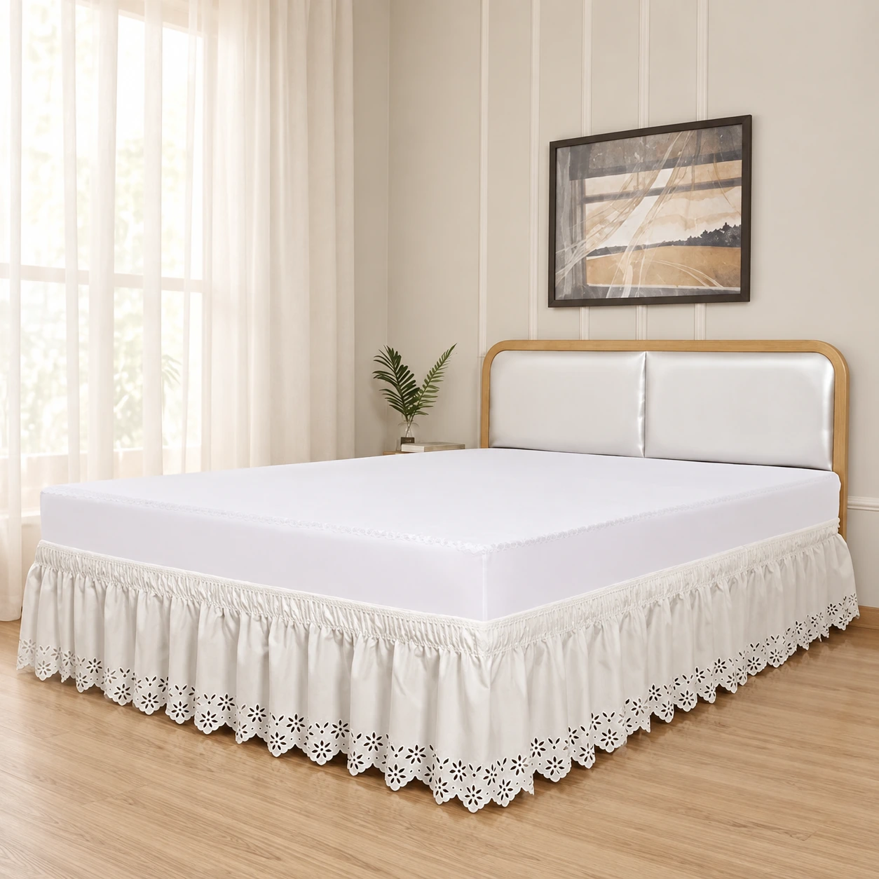 Cotton-blend floral-cutout bed skirt