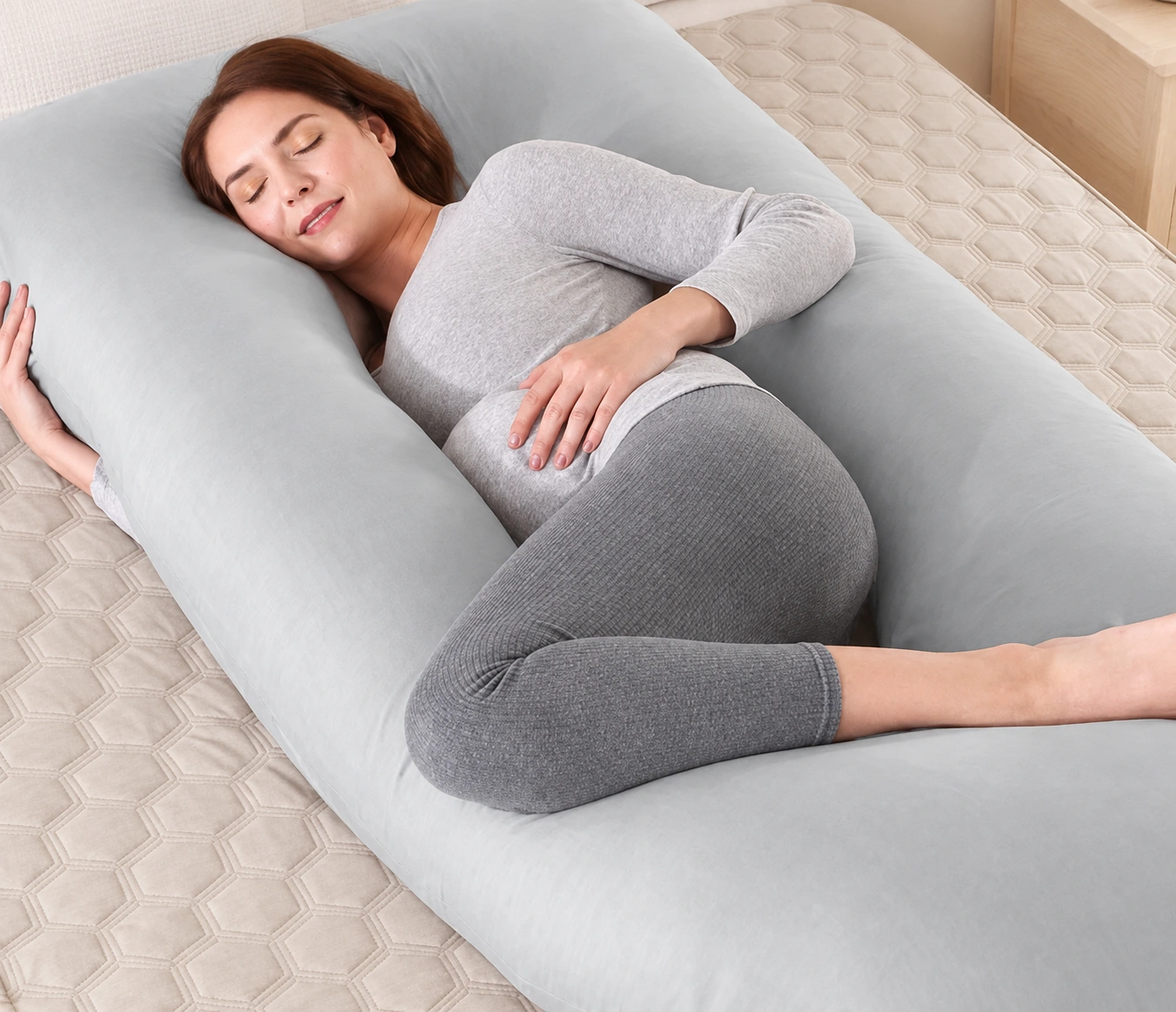 Cotton-knit U-shaped maternity pillow