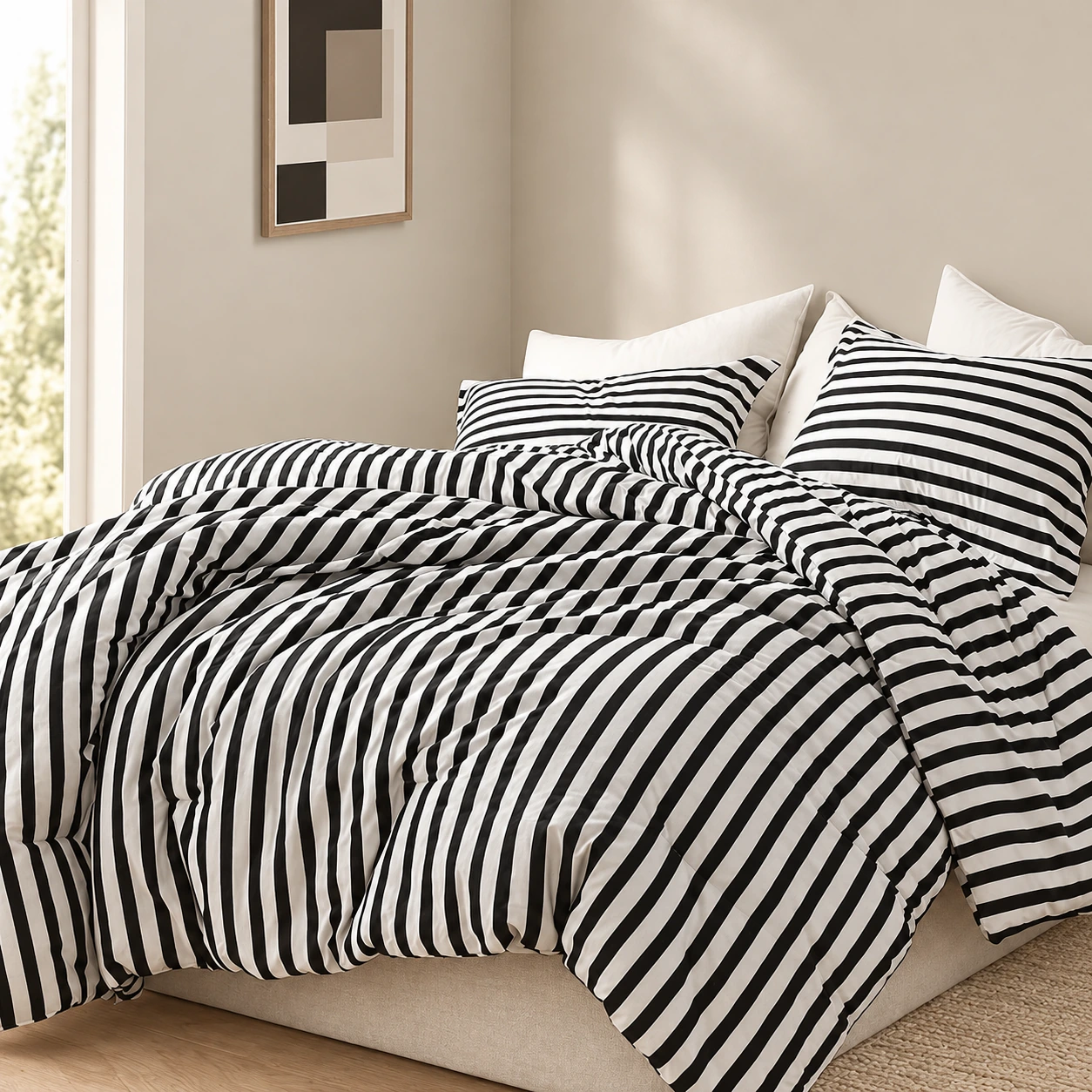 Cotton striped-print duvet cover set