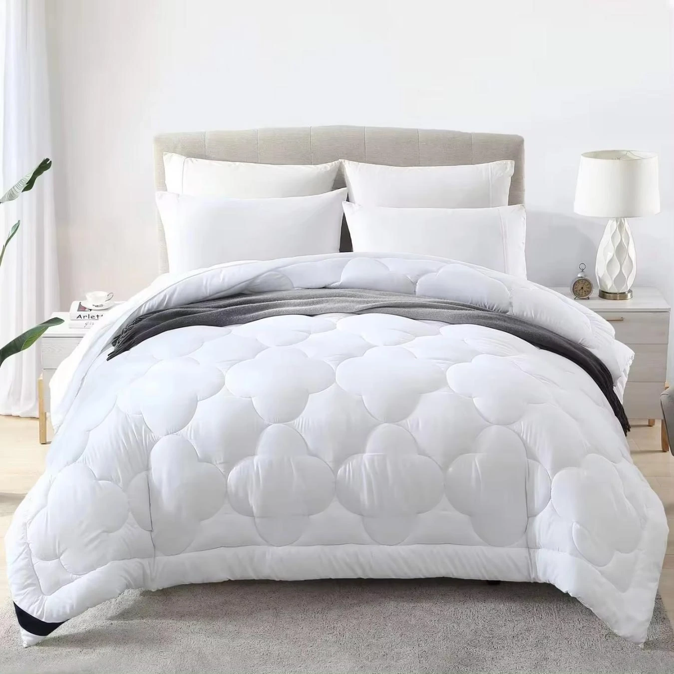 Floral-quilted fiberfill duvet