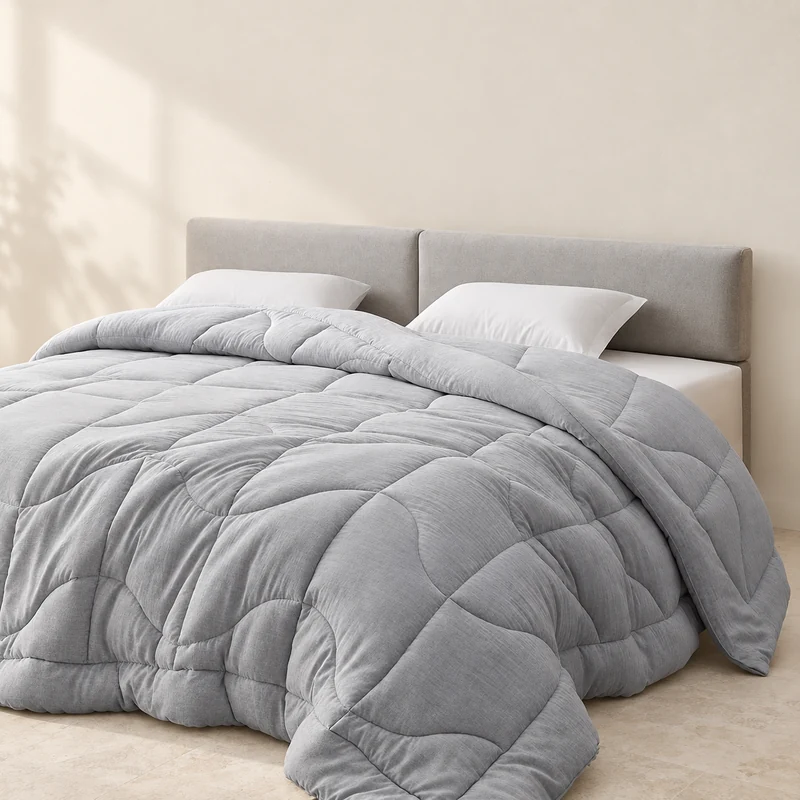 Geometric-quilted fiberfill duvet
