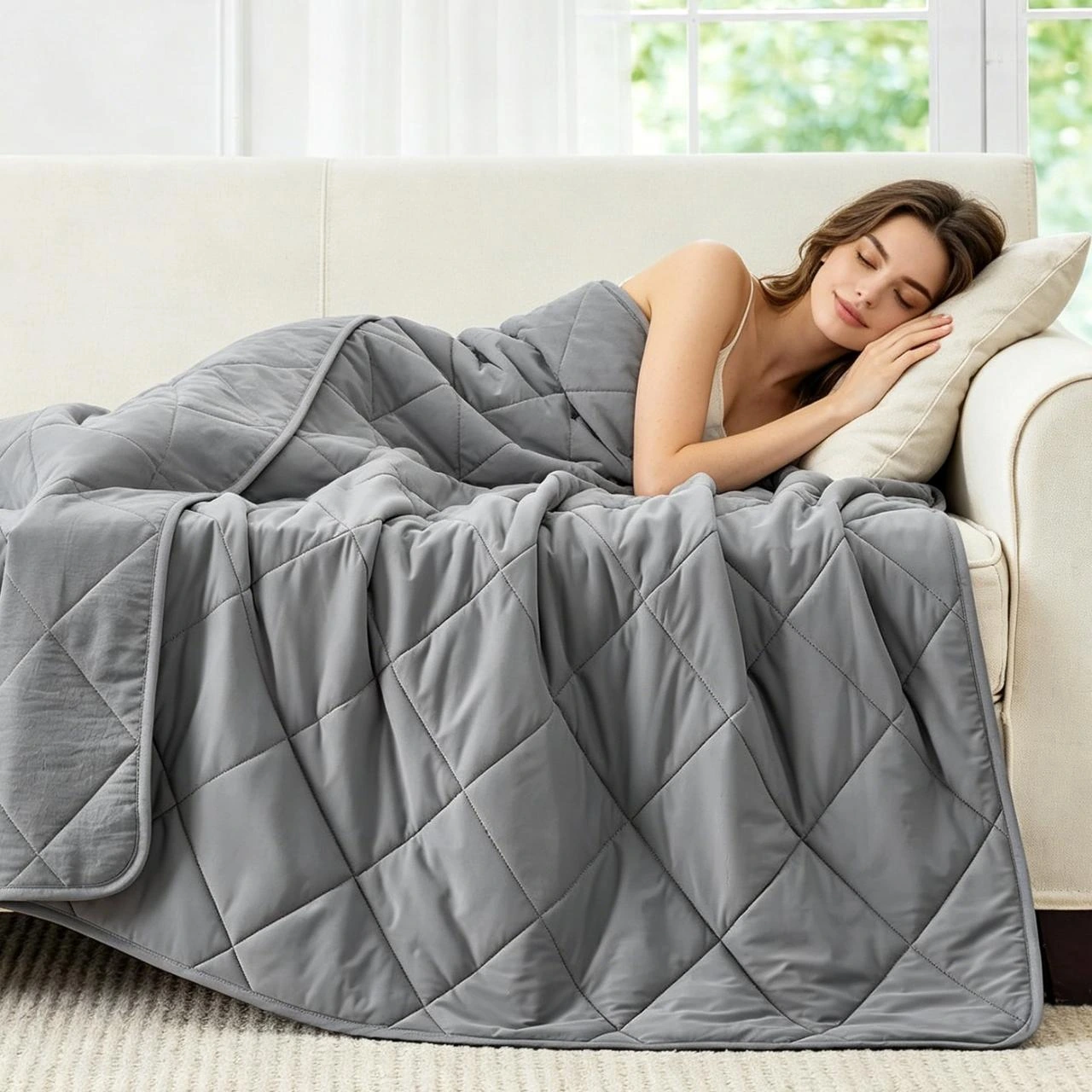Reversible down-alternative summer quilt