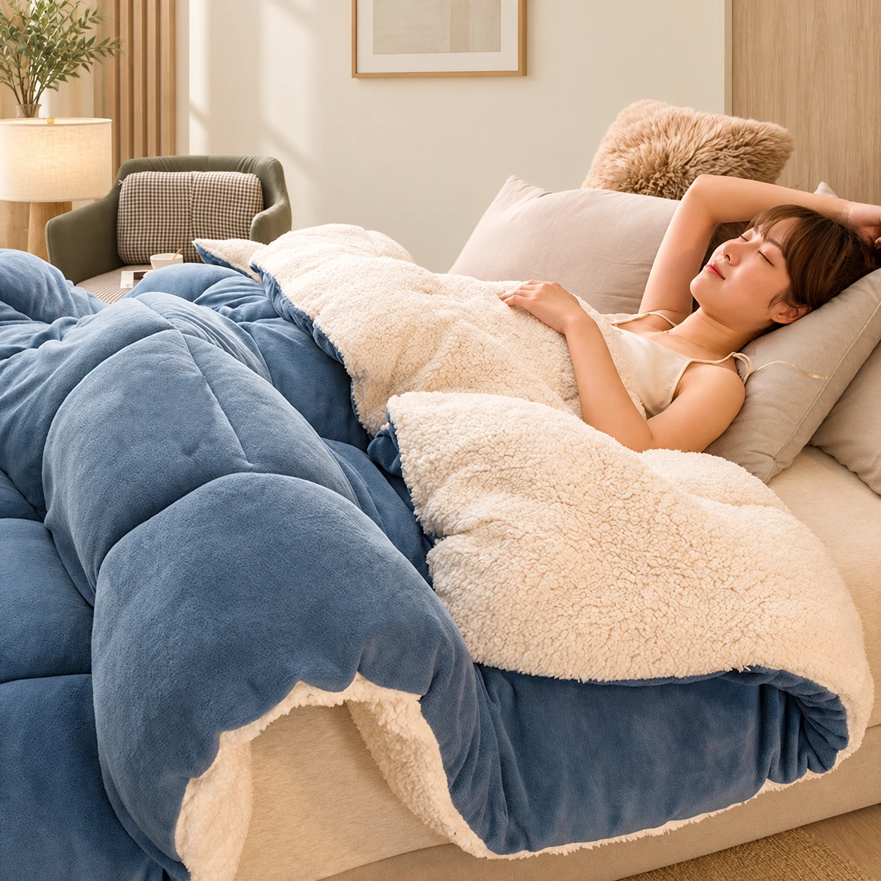 Sherpa fleece fiberfill duvet