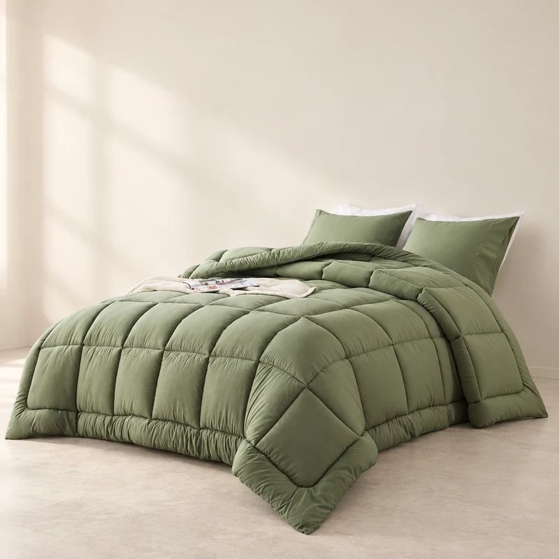 Solid-color box-quilted fiberfill duvet