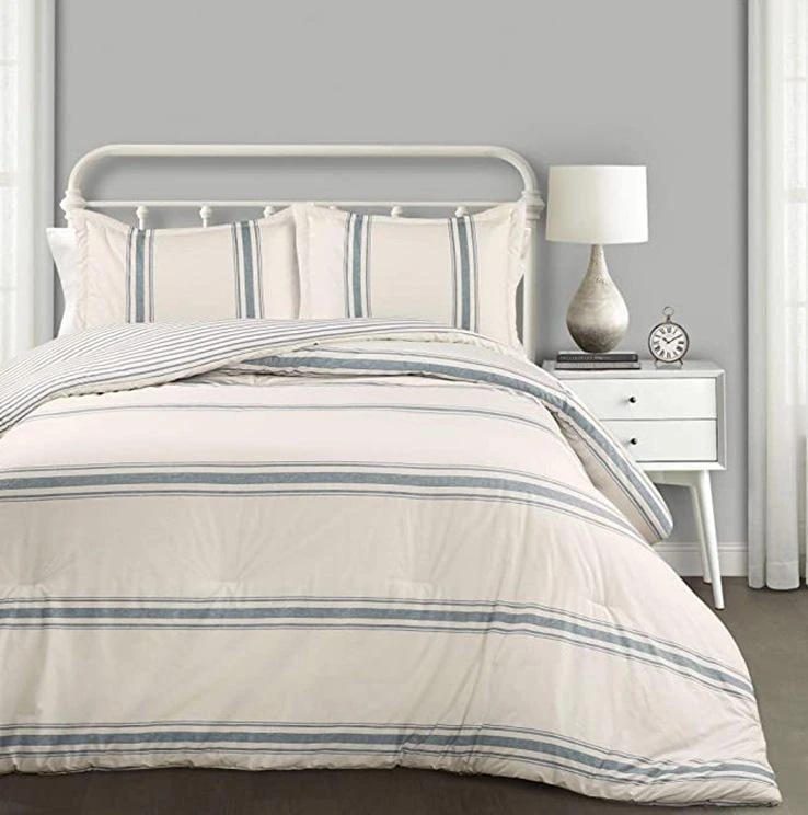 Striped cotton three-piece bedding set
