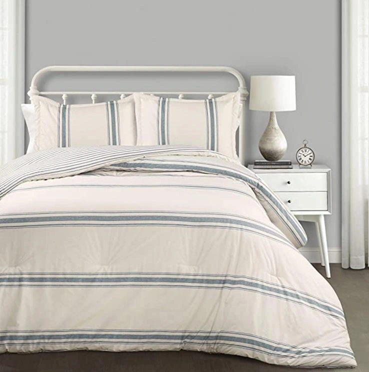 Striped cotton three-piece bedding set