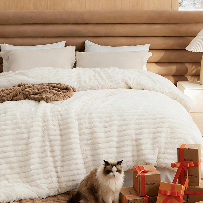 Striped flannel comforter set