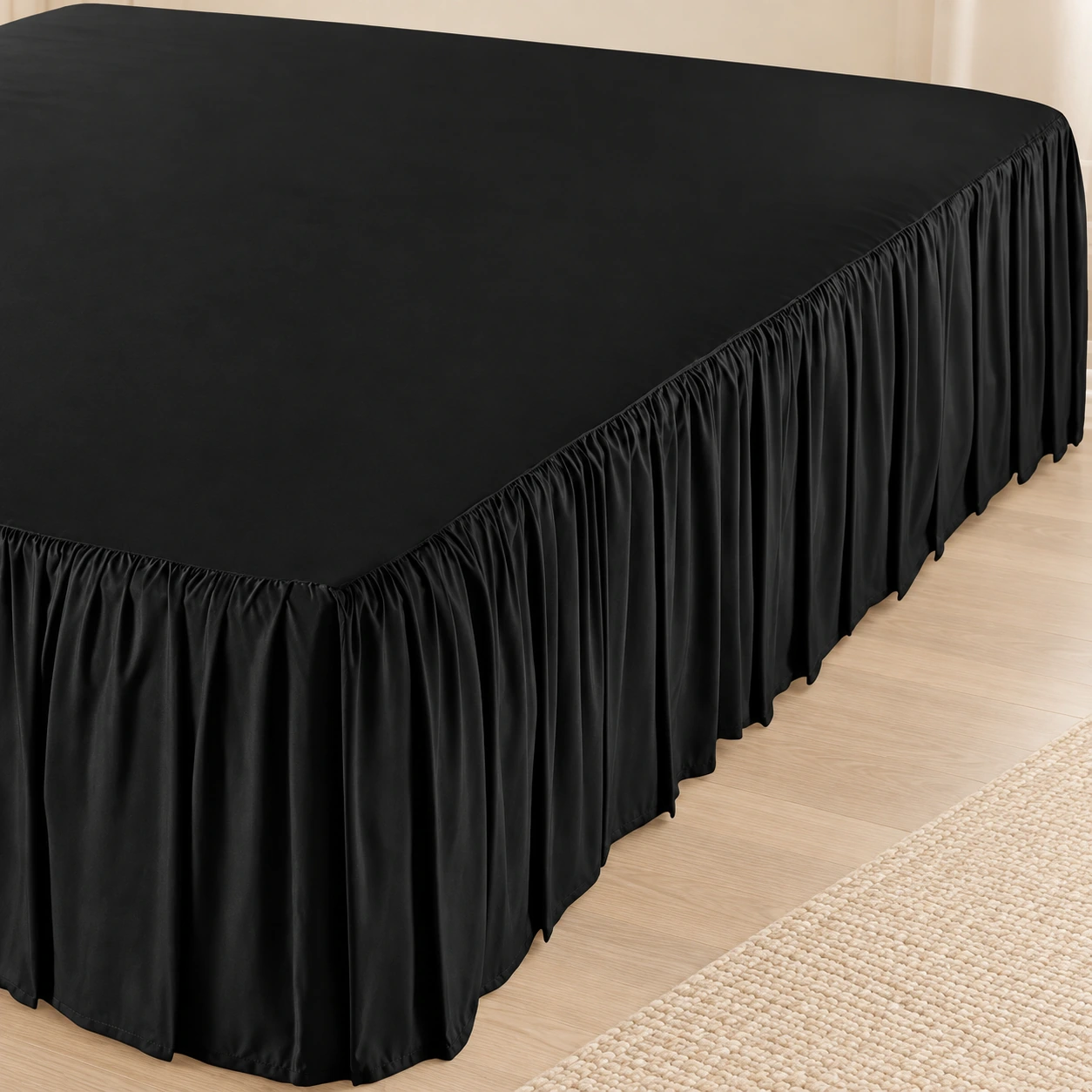 Synthetic-fiber ruffle bed skirt