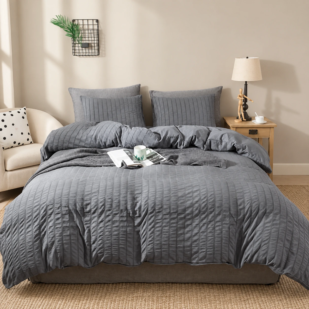 Washed striped duvet cover set