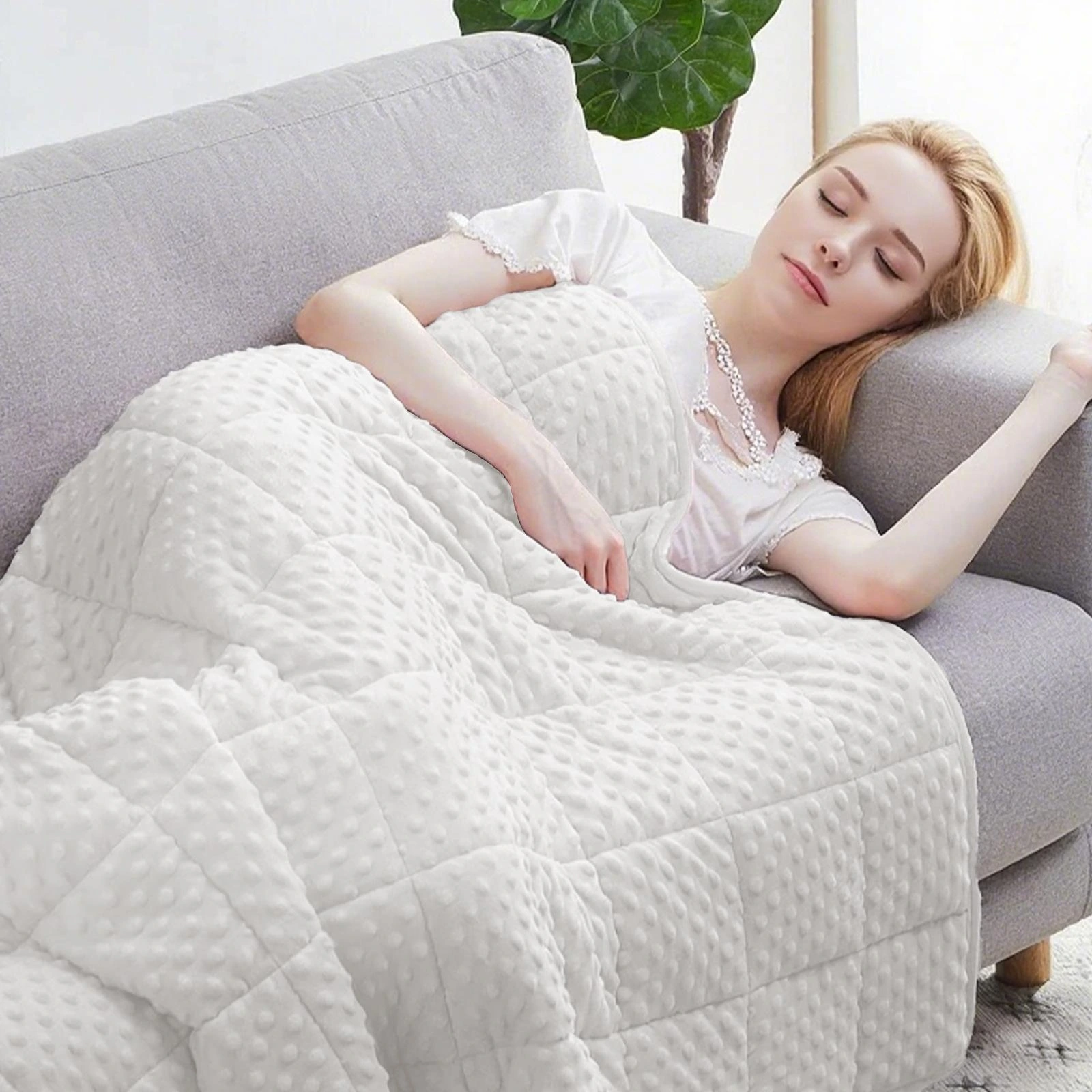 White embossed velvet weighted blanket
