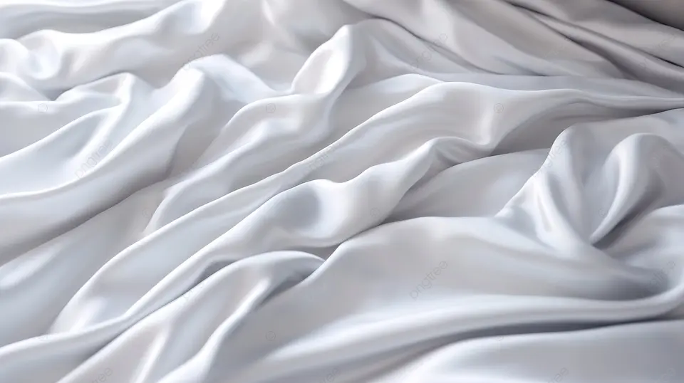 Close-up macro shot of white cotton bed sheet fabric, clearly showing its tight weave texture and thread count details.