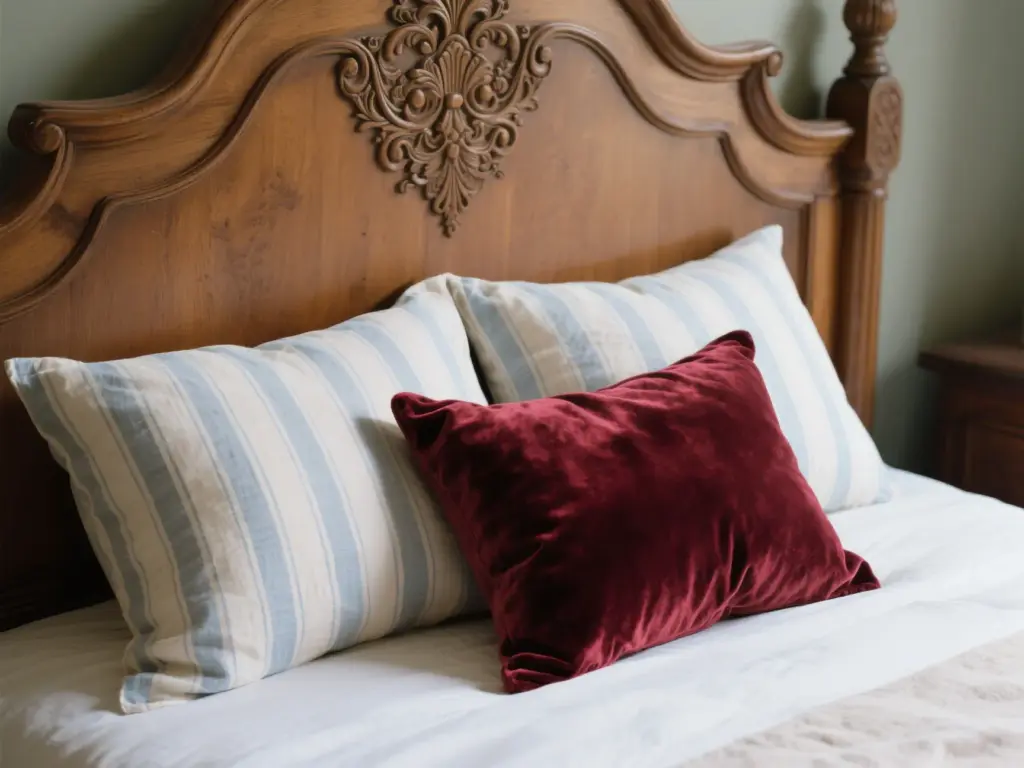 Two sets of pillow shams, one light linen for summer and one rich velvet for winter, displayed for seasonal bedding changes