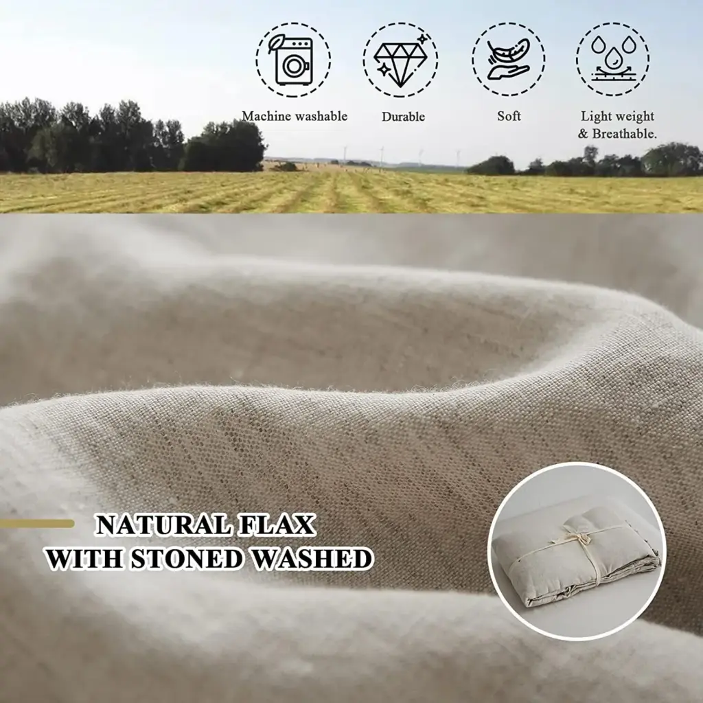 Textural detail of French linen fabric showing natural wrinkles and weave