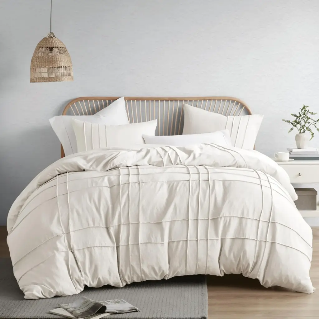 Conjunto de cama plissado estilo fazenda de 3 peças