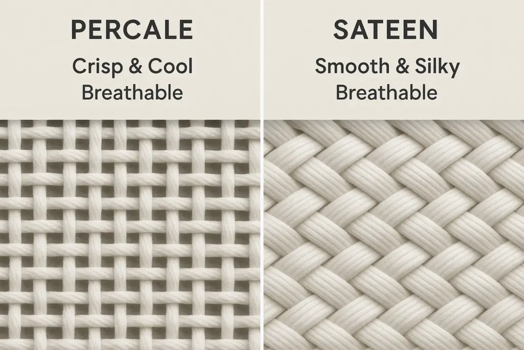 Comparaison détaillée des structures de tissage en percale et en satin dans les draps de qualité hôtelière