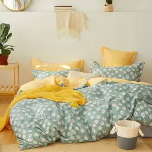 Daisy Floral Cotton Duvet Cover Set with Pillowcases