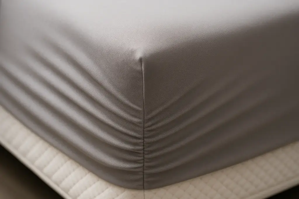 Spannbettlaken aus elastischem Polyester, das sich eng an die Ecke einer Matratze schmiegt