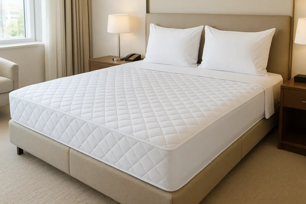 Funda de cama impermeable utilizada en una habitación de hotel de lujo