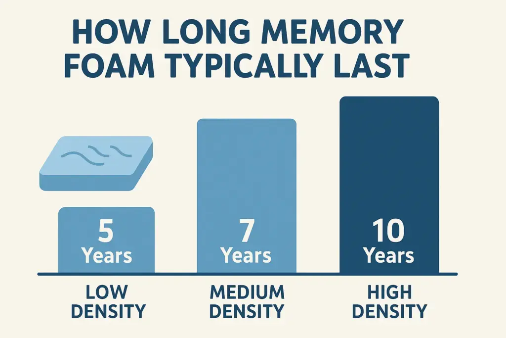 Infographic showing average lifespan of memory foam by density levels