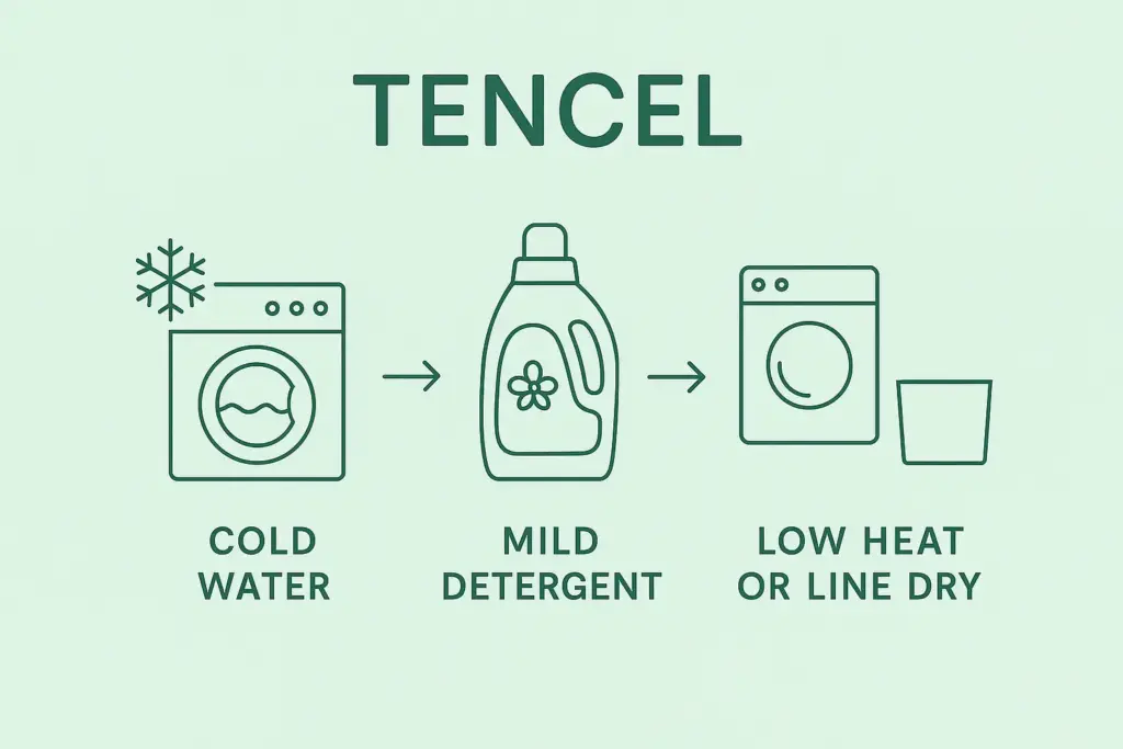 إنفوجراف يوضح دليلًا خطوة بخطوة لكيفية غسل ملاءات TENCEL