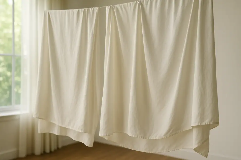 ألواح TENCEL تجف في الهواء داخل المنزل في ضوء طبيعي ناعم