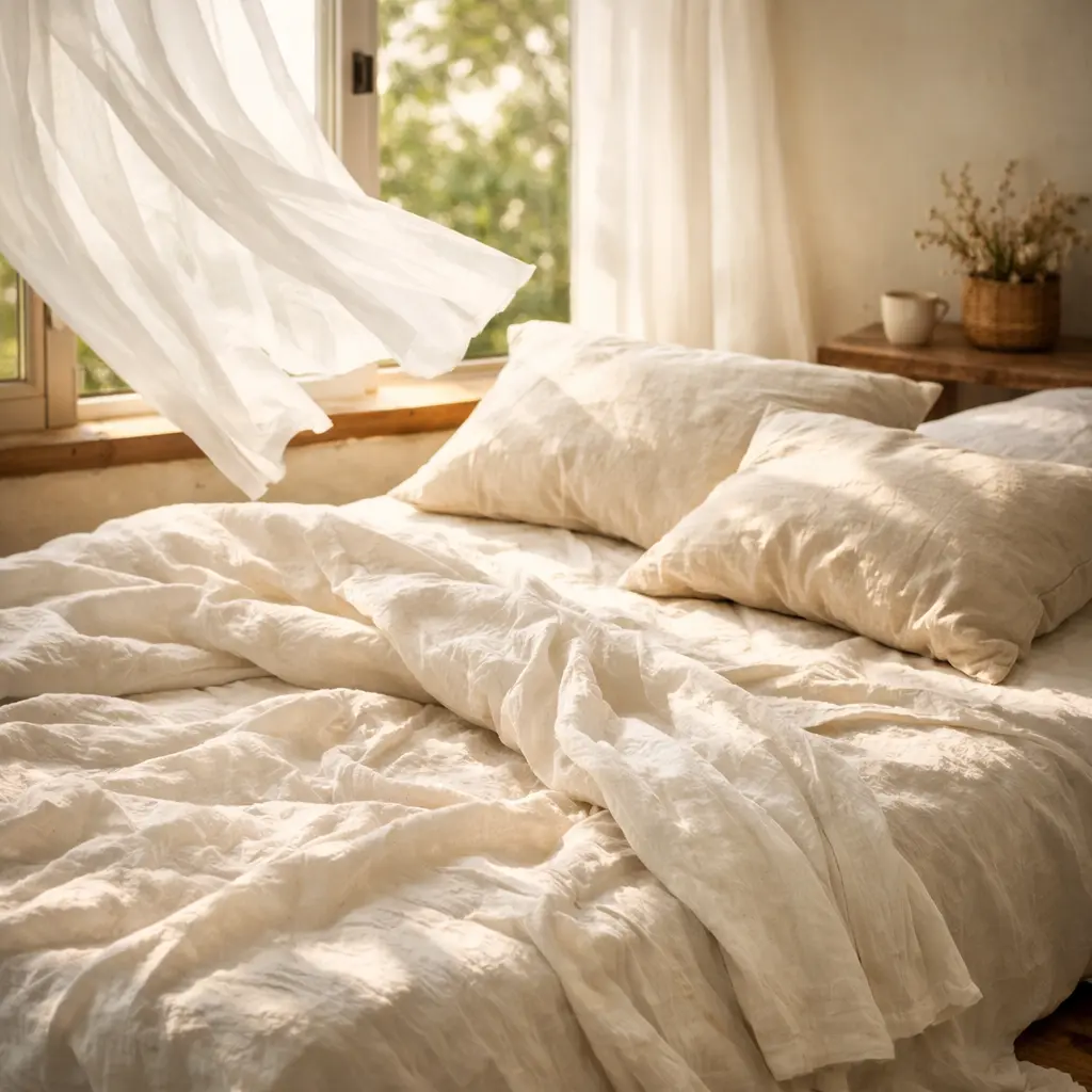 Breathable washed linen bedding creating a cool and fresh sleep environment