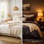 Comparaison des matériaux des housses de couette toutes saisons : lin pour l'été et satin de coton pour l'hiver.