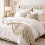 literie de luxe dans une chambre moderne avec couette et oreillers en coton doux