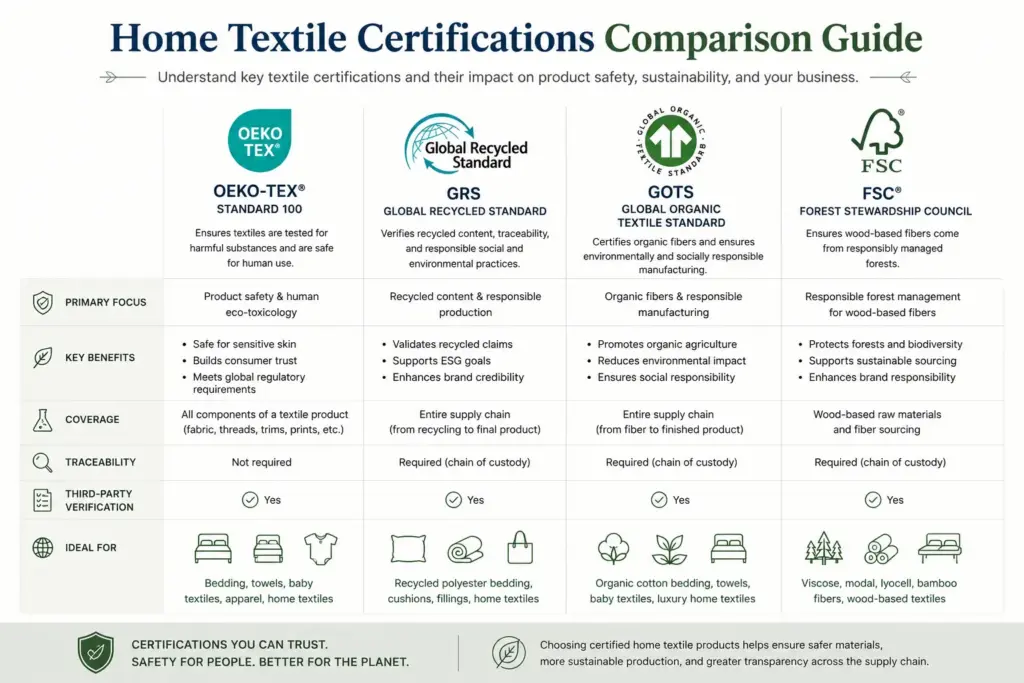 comparison of textile certifications OEKO TEX GRS GOTS FSC