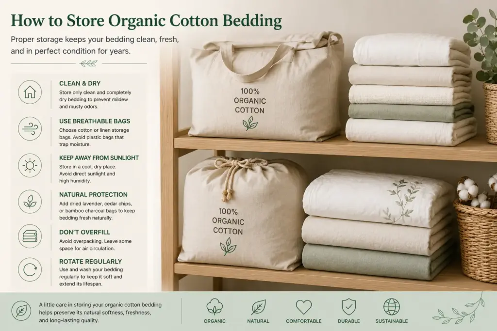 proper storage of organic cotton bedding using breathable fabric bags